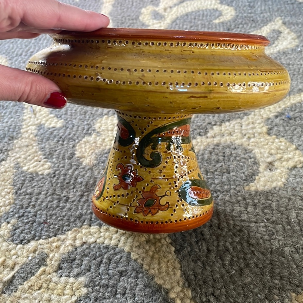 Vintage Bitossi Rosenthal Netter Ceramic Compote Footed Bowl Raymor Mid Century